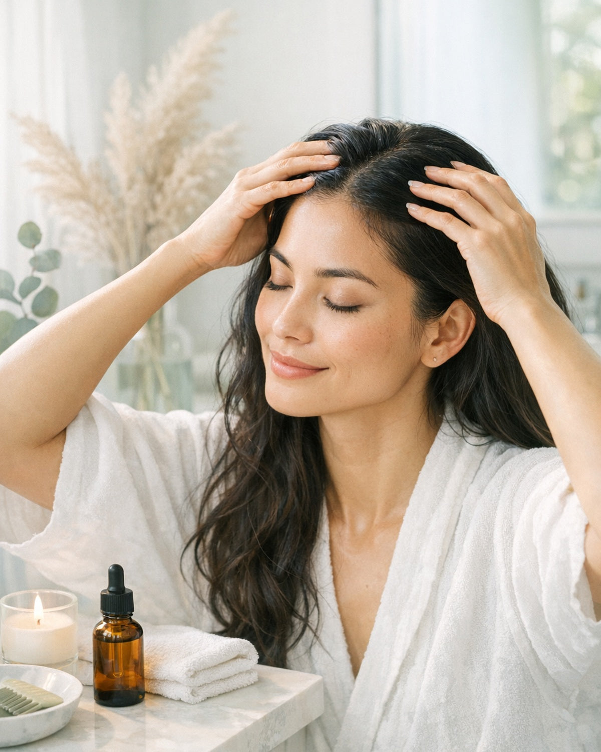 Scalp ritual scene for Root Renew Scalp Oil